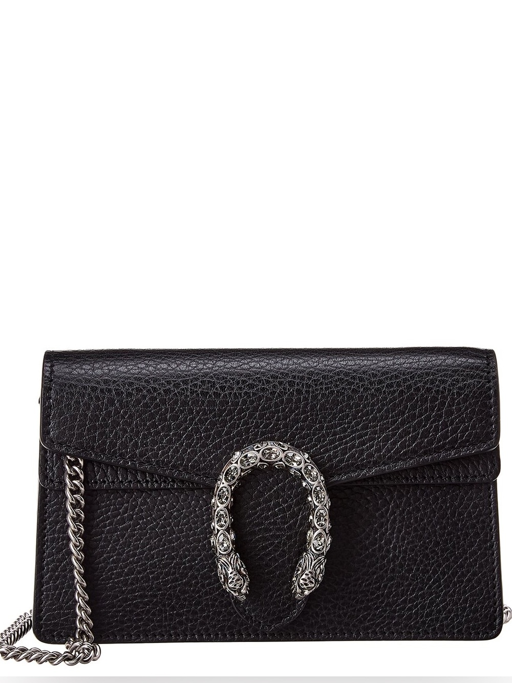 Gucci Dionysus Super Mini Black Leather Chain Shoulder Bag with Silver Hardware